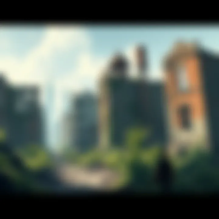 Metro 2034 Illustration A detailed illustration from Metro 2034 shows a desolate urban landscape, with ruined buildings and overgrown vegetation, capturing the mood of the story.