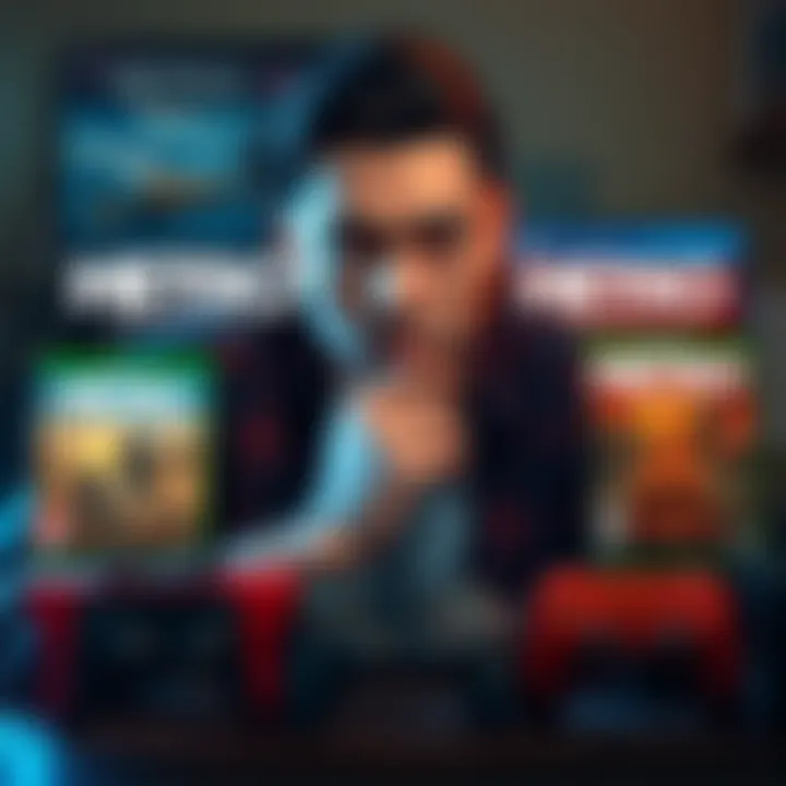 Metro Game Choices A gamer pondering between Metro Redux and Metro Exodus editions, surrounded by game covers and controllers