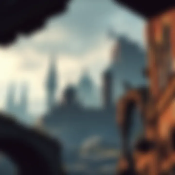 Concept art showing a vast open world of Metro with ruined buildings and dark tunnels, highlighting the blend of Moscow's surface and underground environments.