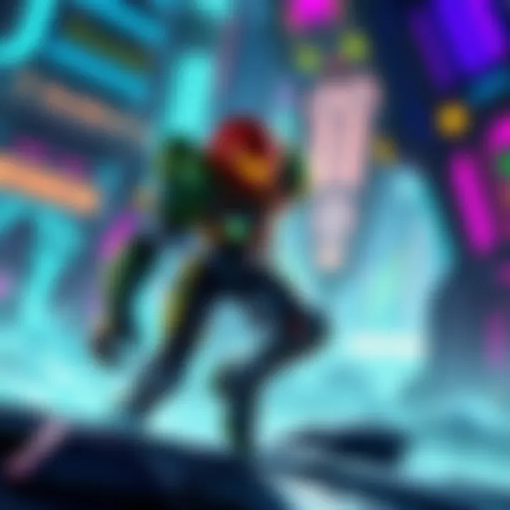 A character from Metroid Fusion exploring a futuristic environment, showcasing the game's vibrant graphics