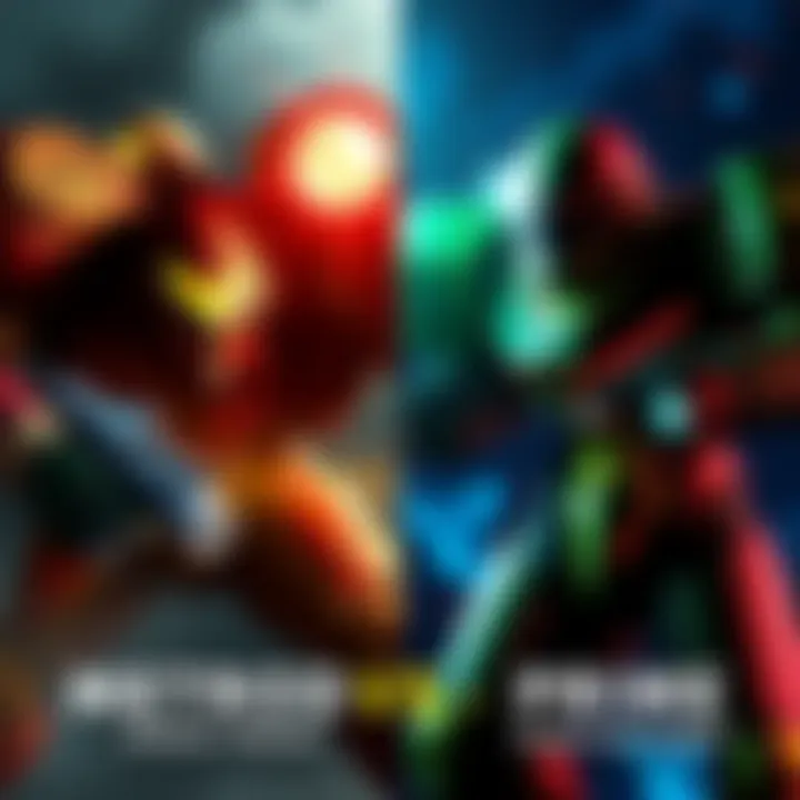 A side-by-side view of Metroid Dread and Metroid Prime Remastered gameplay, showing the difference in art style and action.