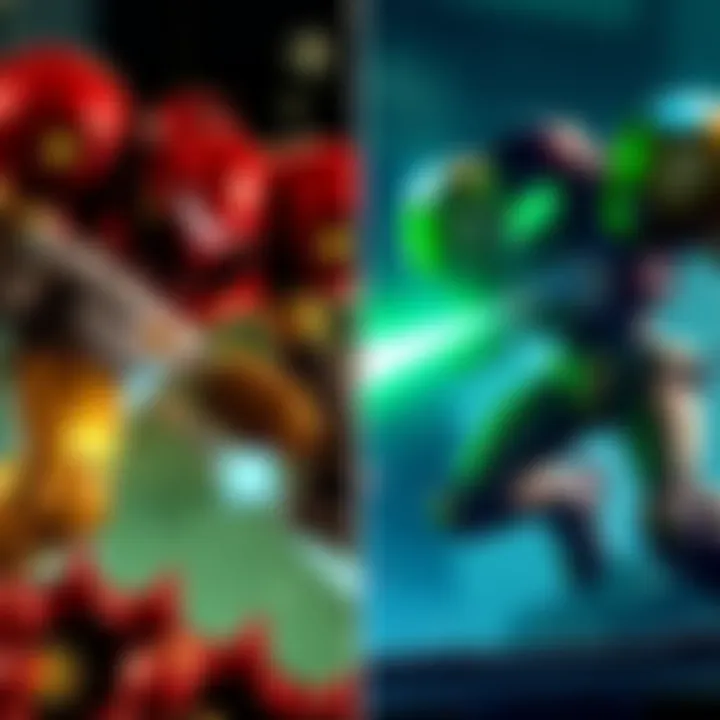 Side-by-side comparison of Metroid Dread and Super Metroid gameplay, highlighting new controls and boss fights.