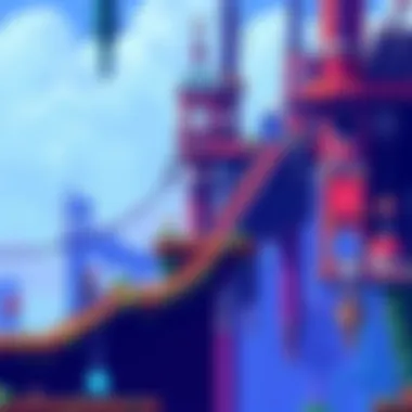 A character traverses a retro-style game level, retracing steps in a colorful, interconnected world. Platforms and obstacles surround them as they explore previous areas.