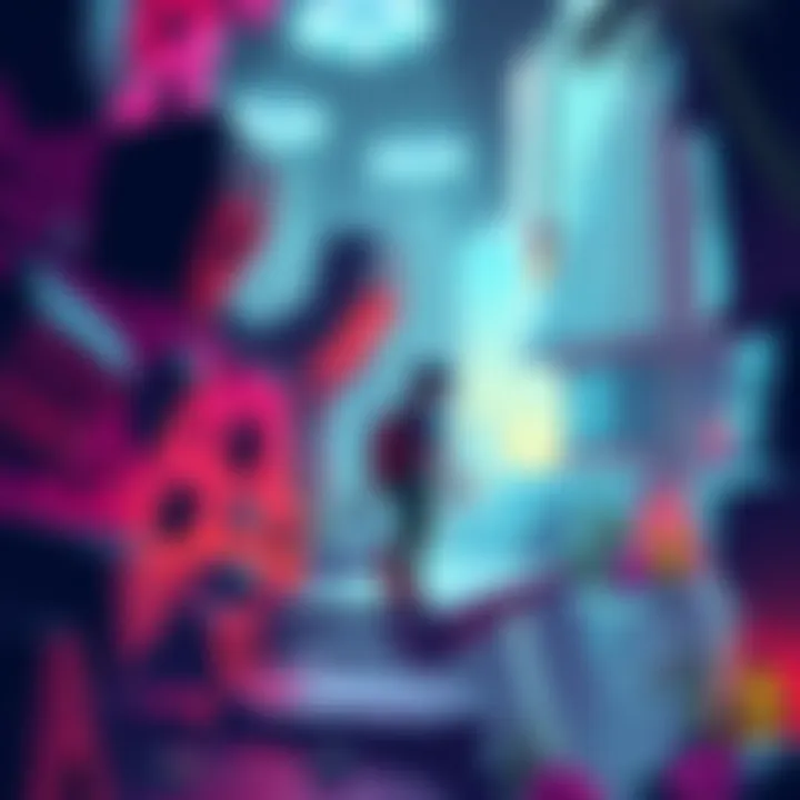 A game character moves through a colorful environment, searching for hidden treasures while encountering obstacles and challenges.