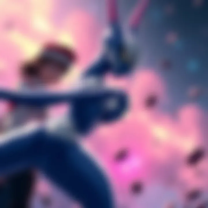Mewtwo stands fiercely in a battle stance with Ash observing, showcasing their intense connection.