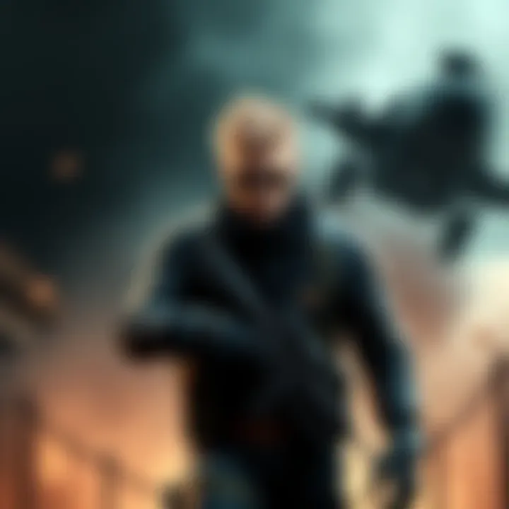 A promotional image of the MGS3 Remake featuring the main character in a military setting with a dramatic background.