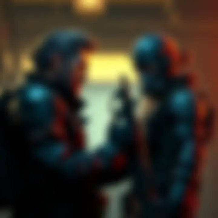 A character from Metal Gear Solid V interrogating an enemy soldier in a tense setting