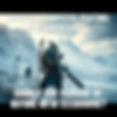 A Monster Hunter: World character, equipped with Iceborne gear, stands ready with a weapon in hand, surveying a snowy landscape for monsters.