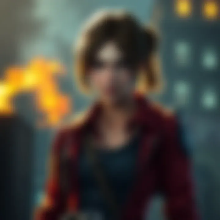 Mia standing confidently with a determined look, symbolizing her survival after the mold destruction in Resident Evil 8