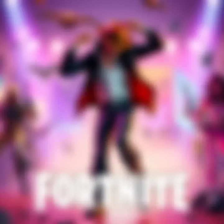 Michael Jackson character dancing in a vibrant Fortnite setting with colorful backgrounds and gaming elements