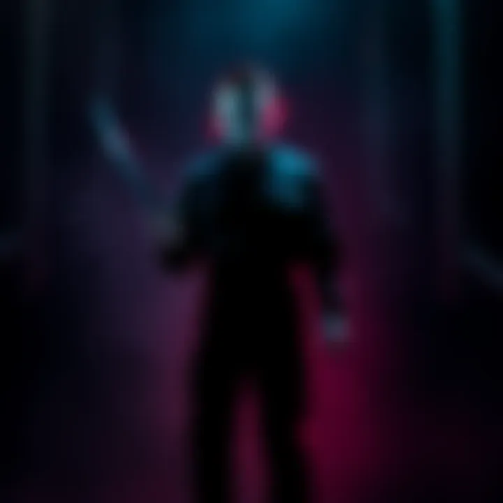 Michael Myers standing in a dimly lit area, wielding a knife, evoking a sense of horror and suspense
