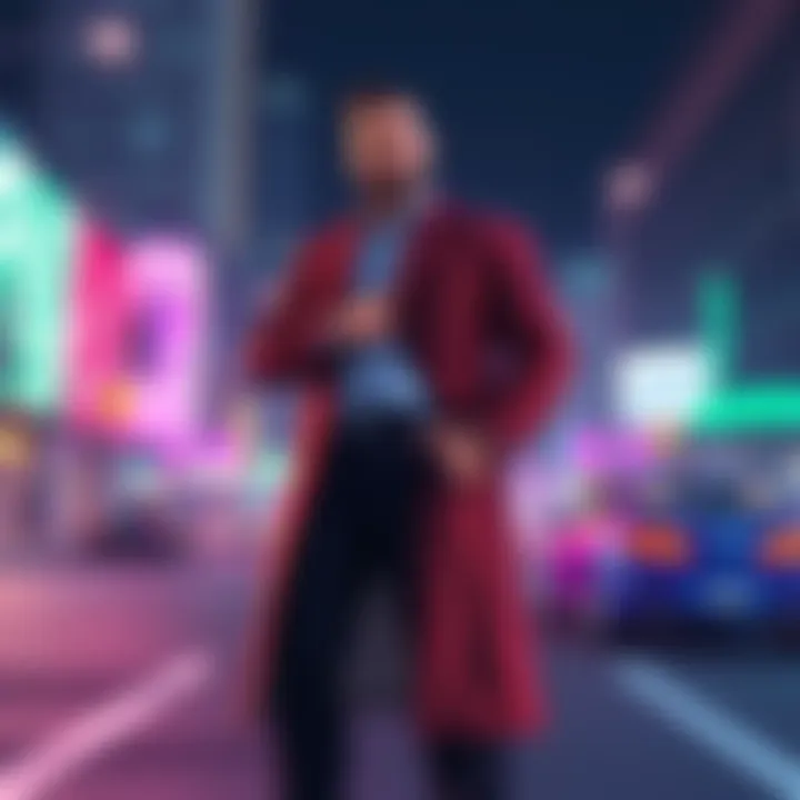 Michael De Santa standing confidently in a virtual city setting, showcasing his character design for the new update