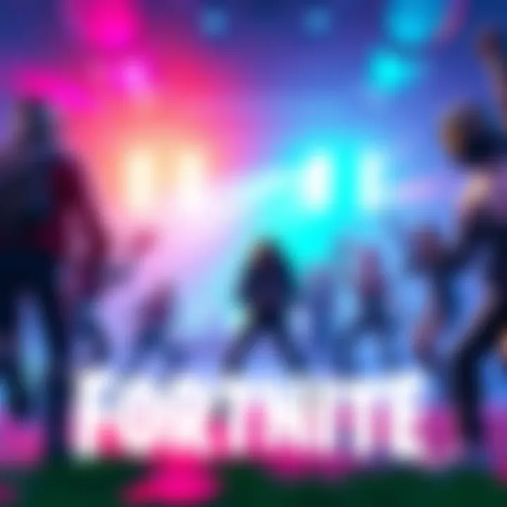 Michael Jackson Fortnite Concept A vibrant illustration of Michael Jackson dancing with Fortnite characters in a lively gaming environment