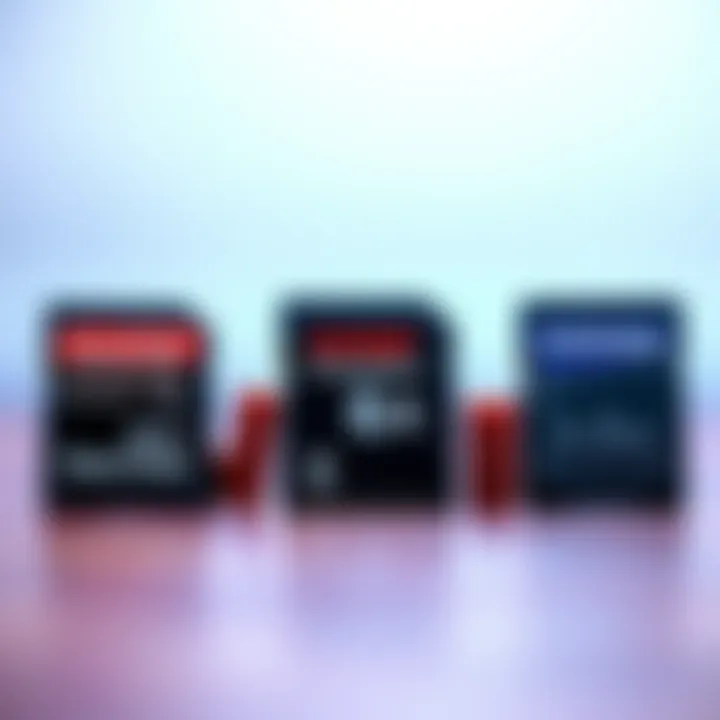 Side-by-side comparison of SanDisk, Lexar, and Samsung MicroSD Express cards showcasing their designs and speeds.