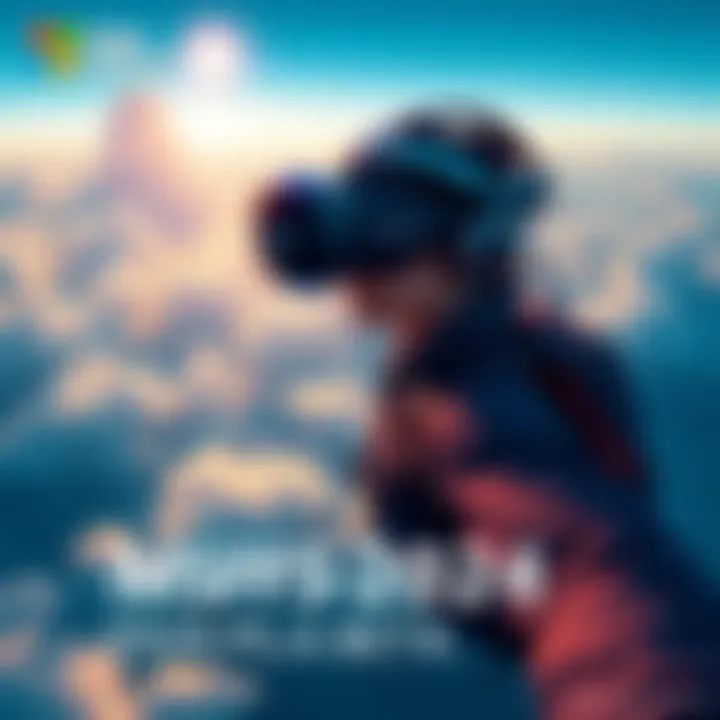 A player using PSVR headset flying in Microsoft Flight Simulator 2024, surrounded by detailed 3D landscapes and clouds.