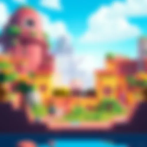 A screenshot of the Allumeria block game showing its colorful world and blocky characters, with a Microsoft logo overlay indicating copyright issues.