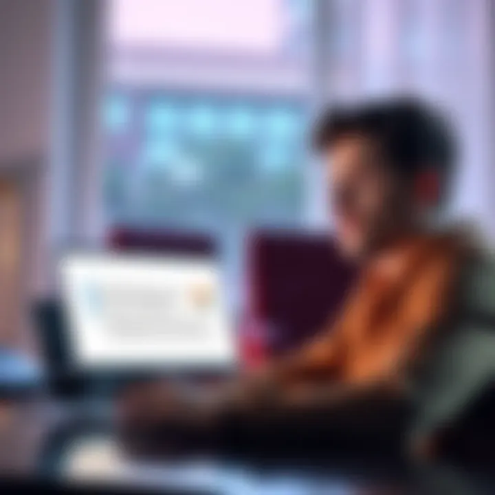 A person looking confused while checking their Microsoft account on a laptop, showing a warning message about account suspension.