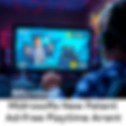 A gamer watching ads on a screen while playing a video game, earning credits for ad-free playtime.