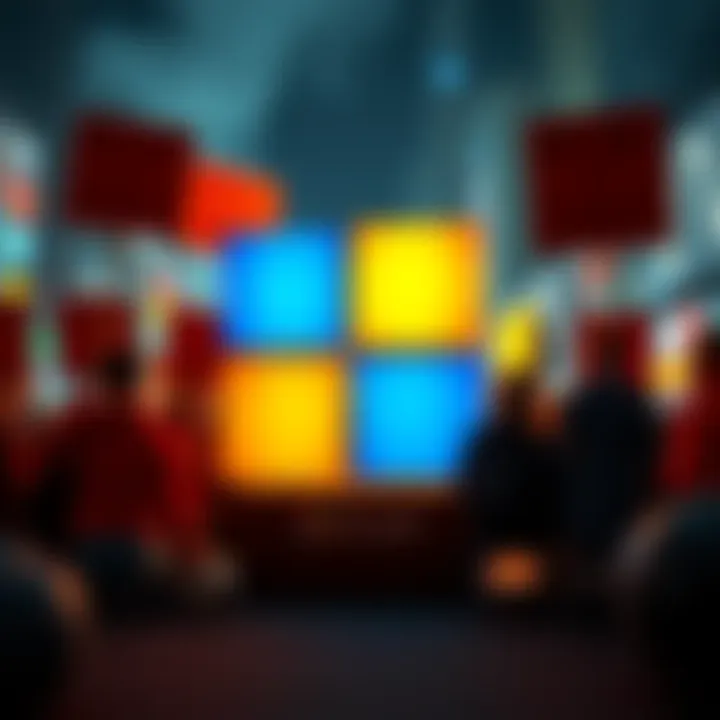 Microsoft logo surrounded by protest signs showing people's discontent