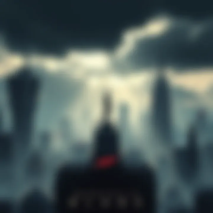 Microsoft Canceling Game Development Concept art showing a dark cityscape with shadows representing Marvel's Blade and Arkane Studios, indicating uncertainty in development.
