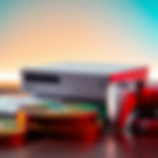 A physical gaming console with discs displayed next to it, showcasing Microsoft's rumored gaming device.