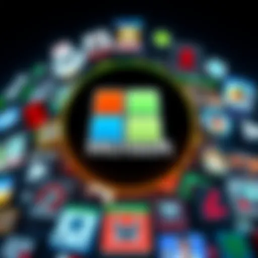 Microsoft Logo with Digital Games Microsoft logo displayed with various digital game icons around it, representing the gaming industry