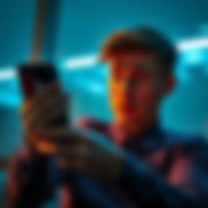 A worried person looking at a smartphone with the Bing app and Edge browser, showing missing features