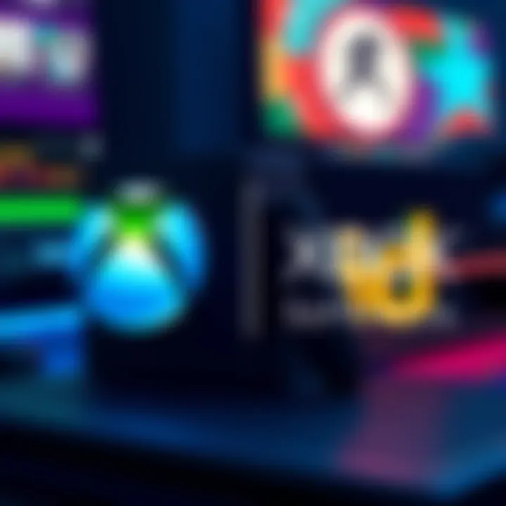 Illustration showing Xbox logo alongside id Software's logo, representing collaboration despite layoffs at id Software, with a gaming console in the background.