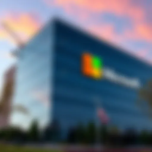 Microsoft office building with the logo, symbolizing company stability amidst leadership changes.