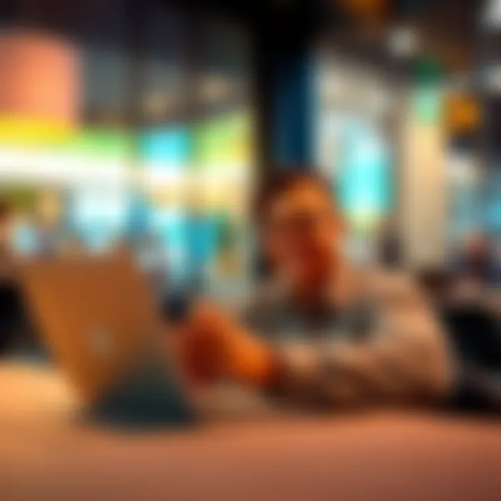 A person happily using a laptop to earn Microsoft Rewards points while shopping online and searching on Bing.