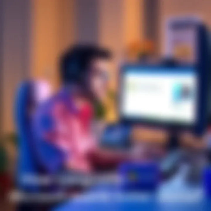 A person sitting at a computer looking frustrated while checking their Microsoft Rewards support ticket status.
