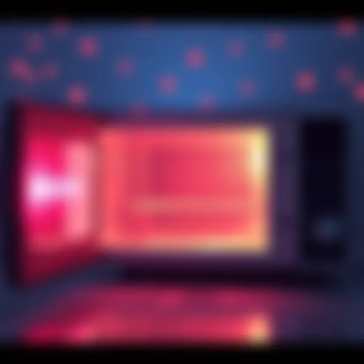 A microwave oven with sound waves visible around it, illustrating the noises it makes during operation.