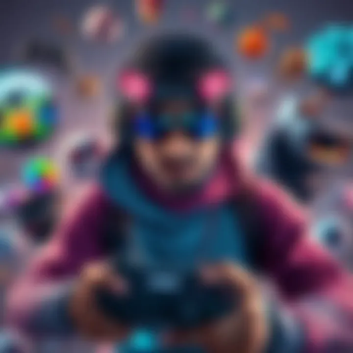 A Middle Eastern character in gaming attire, surrounded by various gaming elements, representing diverse gaming perspectives.