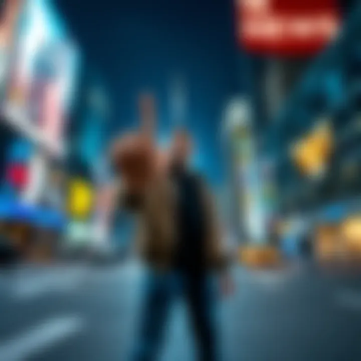 Person making middle finger gesture Individual standing in a city with one hand raised showing the middle finger in a defiant manner.