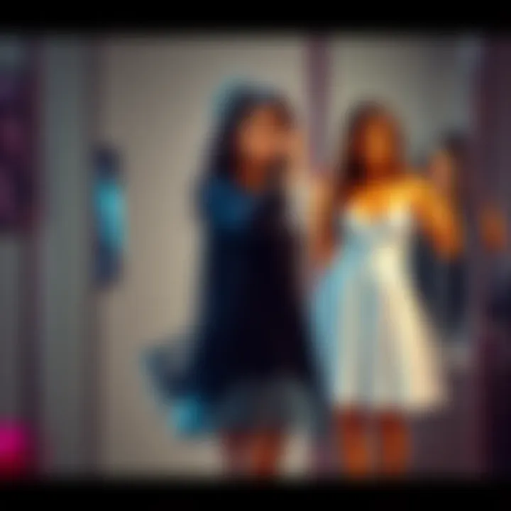 Mikaela in Two Outfits Mikaela trying on two different outfits while deciding which one to choose, with a skirt and headpiece in mind.