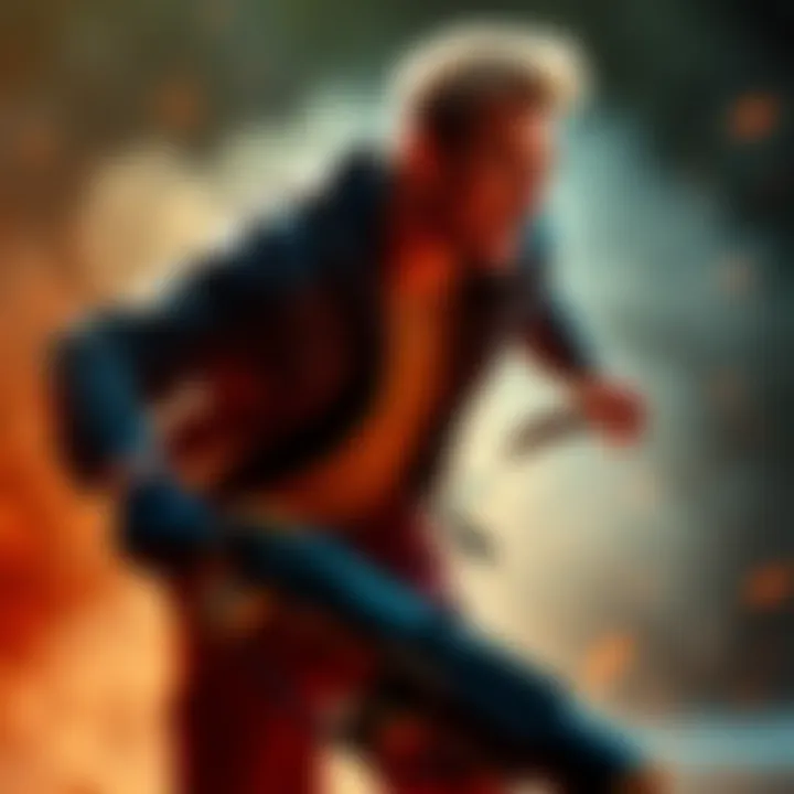 Character Mike in a action scene Mike depicted as a strong character in an action scene, illustrating his role as muscle in the story.