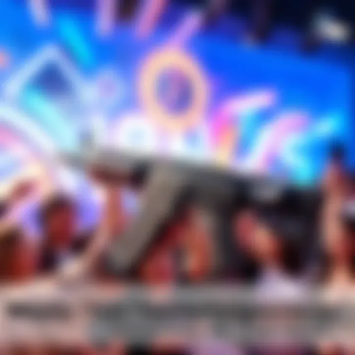 A close-up of the Milady weapon showcasing its sleek design and features, surrounded by enthusiastic fans discussing its appeal.