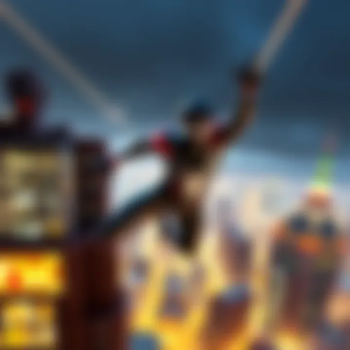 Miles Morales swinging through the city during an exciting moment in the game