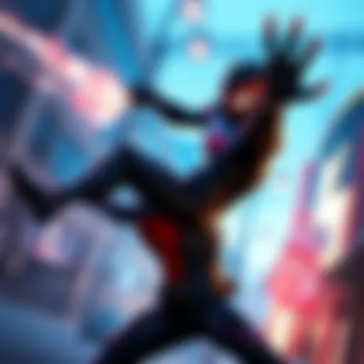Miles Morales, the superhero, engaged in a fight against Hammerhead in a city setting