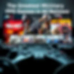 A collection of popular military first-person shooter games displayed on a gaming console with controllers