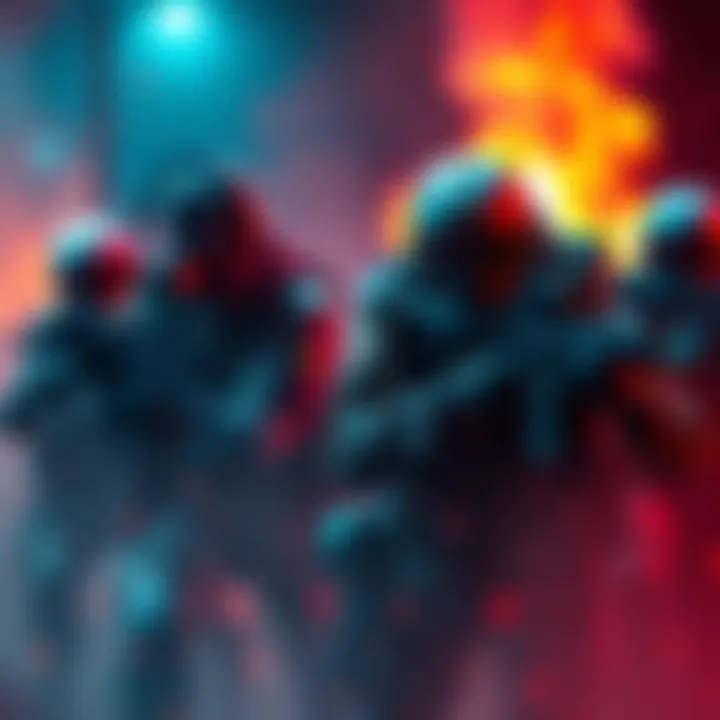 A group of players engaged in a semi-realistic military simulation game, featuring tactical gameplay and teamwork.