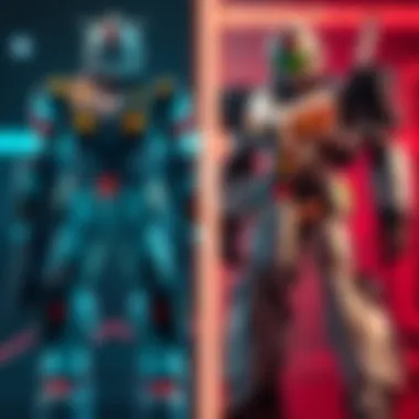A side-by-side comparison of two toy designs: one featuring Militech's sleek, tactical look and the other showcasing Arasaka's elegant, high-tech style.