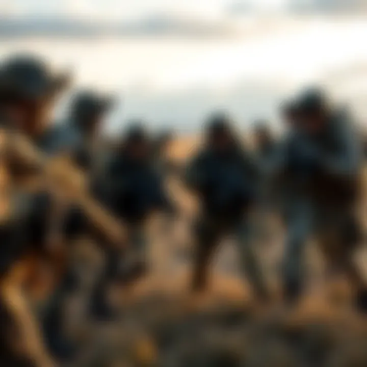 Milsim gaming event A group of players in tactical gear participating in a military simulation game outdoors, using realistic equipment and strategies.
