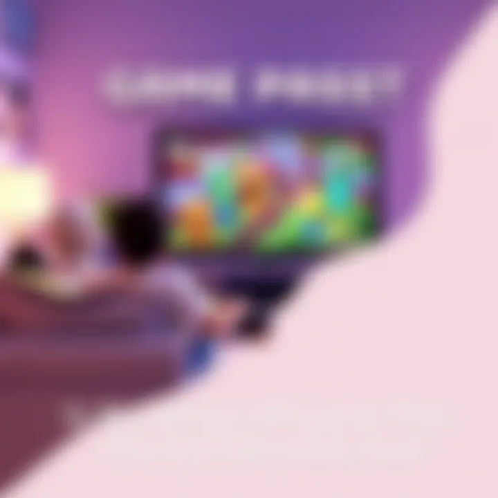 A family playing Minecraft together on a couch, enjoying the Game Pass experience with colorful game graphics on the screen.