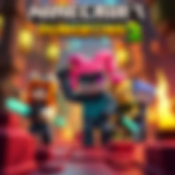 A colorful scene showcasing characters from Minecraft Dungeons 2 ready for action in a blocky environment