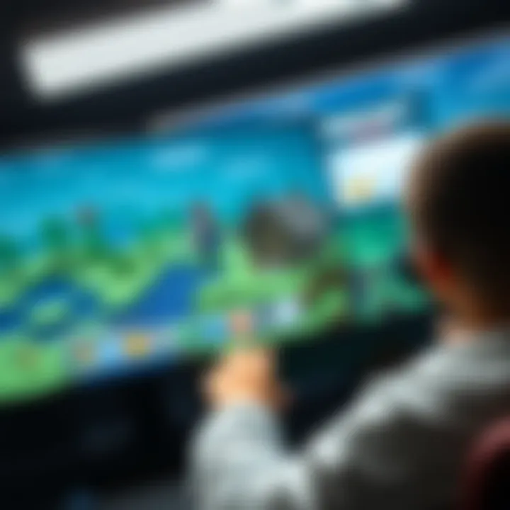 A person at a computer screen showing Minecraft Java Edition login page, with game graphics in the background.