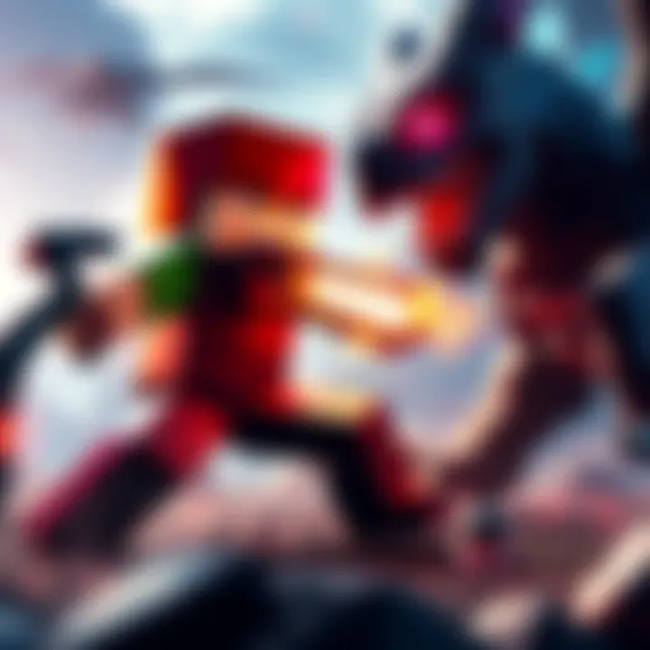 Dynamic action scene featuring Minecraft character performing a fighting move inspired by Monster Hunter.
