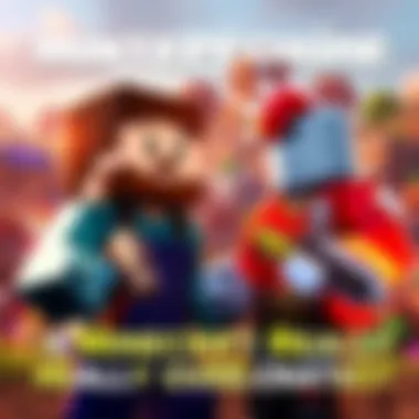 Two gaming characters representing Minecraft and Roblox discussing their games