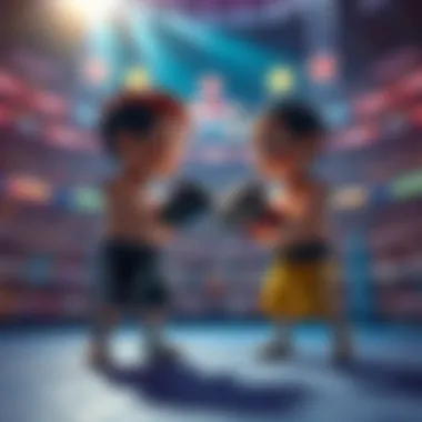 Mini-Niko and Mini-Elite ready to fight in a vibrant arena filled with cheering fans