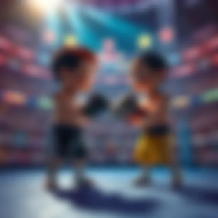 Mini-Niko and Mini-Elite ready to fight in a vibrant arena filled with cheering fans